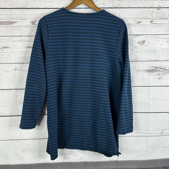 J Jill Sweater Womens XL Blue Striped Knit Boxy Buttons Casual Lagenlook Long - Picture 4 of 11